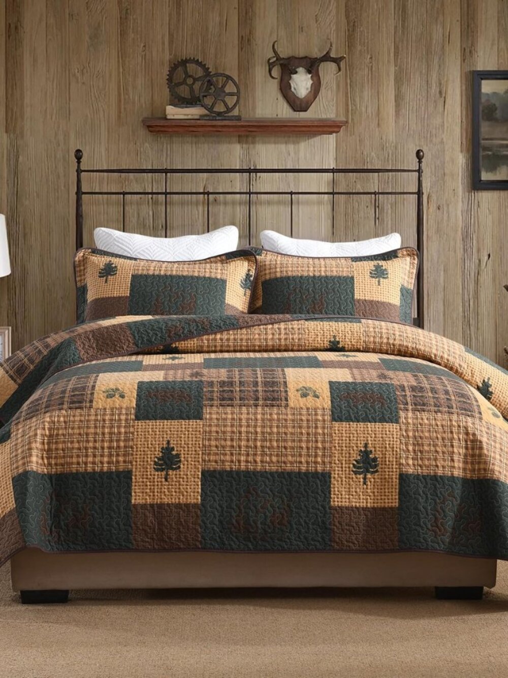 Cabin Plaid Quilt King Size - 100% Cotton Western Bedding Set